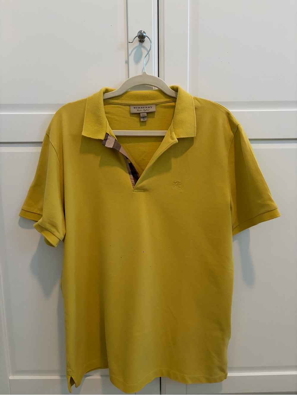 Burberry Men's Mustard Yellow Polo with Signature Check Trim